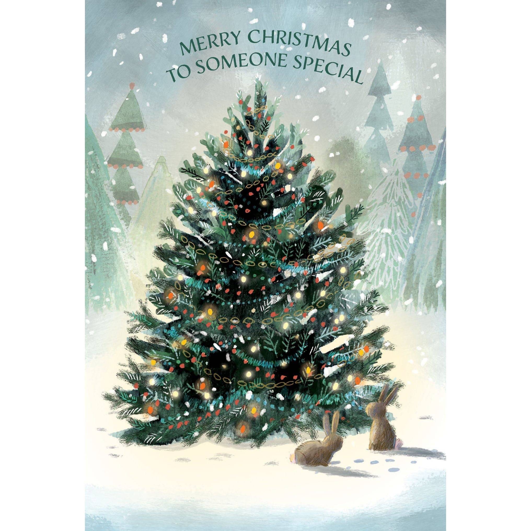 Pictura Forest Christmas Tree Christmas Card featuring a festive winter scene with a decorated evergreen tree for the holiday season.